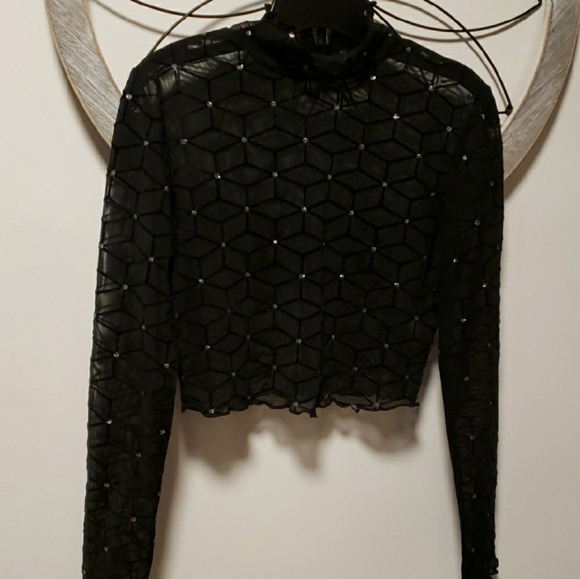 🧿Black Sheer Long Sleeve Top - Picture 1 of 2